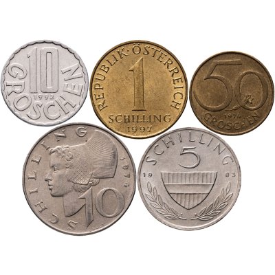 купить Австрия набор 5 монет 10, 50 грошей и 1, 5, 10 шиллингов 1968-1997