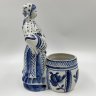 Купить Икорница (солонка) "Рыбачка", автор З.Н. Окулова, фарфор, роспись, Объединение «Гжель», СССР, 1972-1985 гг.