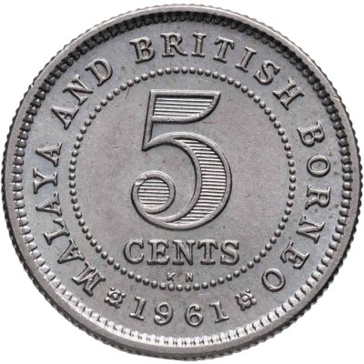 купить Малайя и Британское Борнео 5 центов (cents) 1961 KN знак монетного двора "KN" - Кингз Нортон, Бирмингем