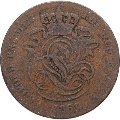 купить Бельгия 2 сантима (centimes) 1861 Надпись на французском - 'DES BELGES'