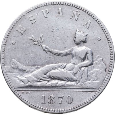 купить Испания 5 песет 1870 SN-M, период междуцарствия