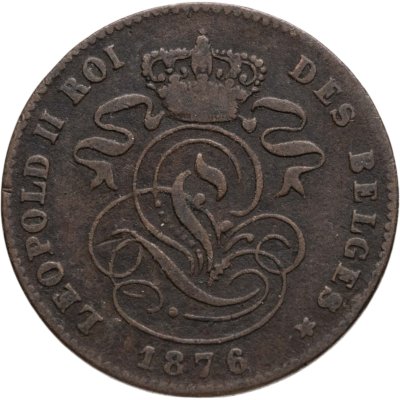 купить Бельгия 2 сантима (centimes) 1876 Надпись на французском - 'DES BELGES'