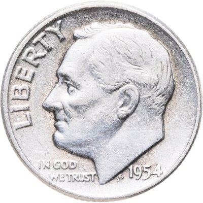 купить США 10 центов (дайм, one dime) 1954 Silver Roosevelt Dime (Рузвельт) без обозначения монетного двора