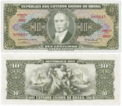 Купить Бразилия 10 крузейро 1953 (Pick 159)