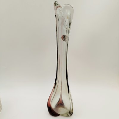 купить Ваза «Волна» с прозрачным туловом и марганцевыми полосами, стекло, Ленинградский стекольный комбинат «Победа» (Колпино), СССР, 1970-1990 гг.