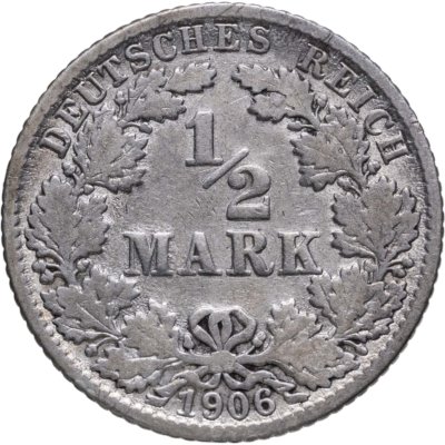 купить Германия (Германская Империя) 1/2 марки 1906 знак монетного двора: "J" - Гамбург