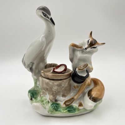 купить Чернильница «Лиса и журавль», скульптор Ю.П. Смирнов, фарфор, роспись, Артель «Прогресс», СССР, 1950-1970 гг.