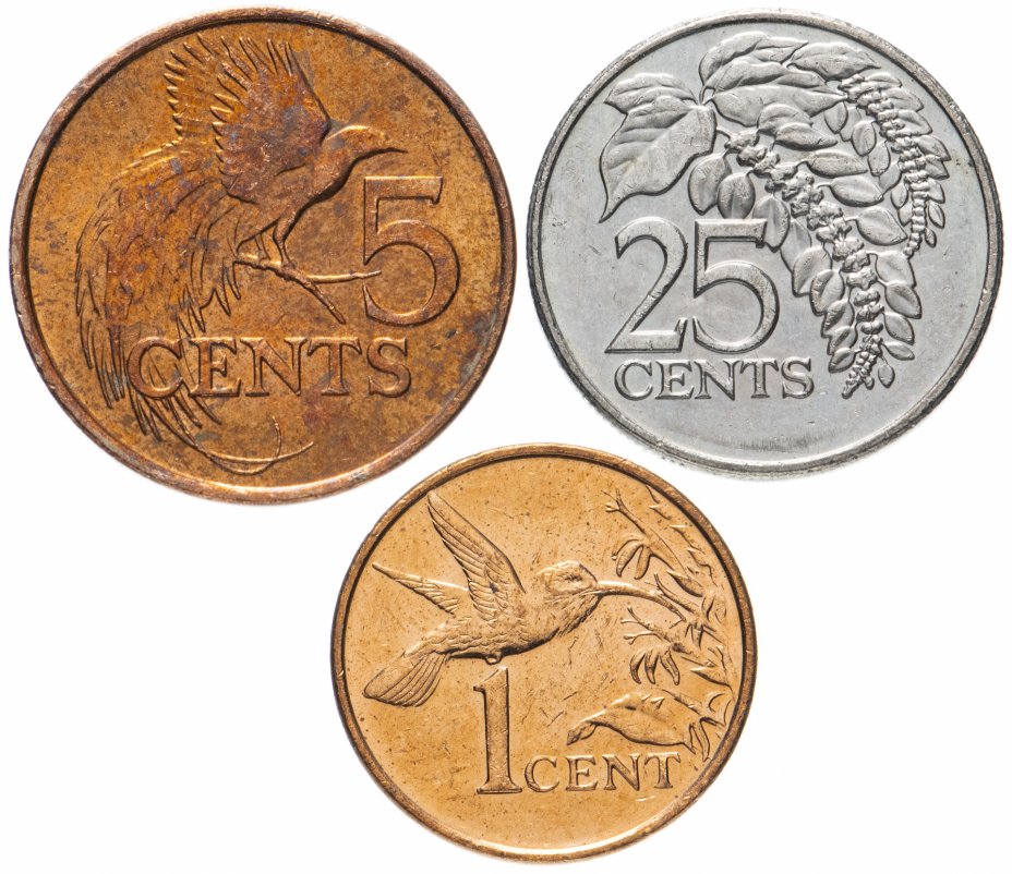 купить Тринидад и Табаго набор из 3-х монет 1, 5 и 25 центов 1976-2017, случайная дата