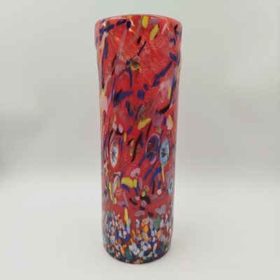купить Ваза для цветов, яркого красного цвета, Murart, ручная работа, стекло, spatter, Италия, 2000-2015 гг.