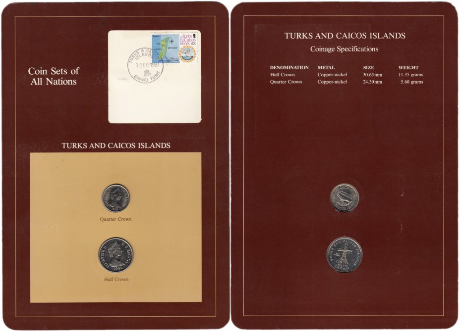 купить Серия "Наборы монет всех стран мира" - Теркс и Кайкос (набор из 2 монет и 1 марки в буклете)