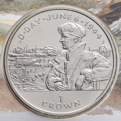 Купить Остров Мэн 1 крона 1994 BUNC "50 лет высадке в Нормандии 6 июня 1944 года - Бернард Монтгомери" в памятном конверте