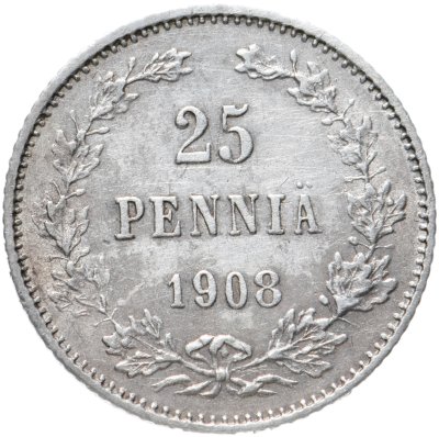 Купить 25 пенни (pennia) 1908 L, монета для Финляндии