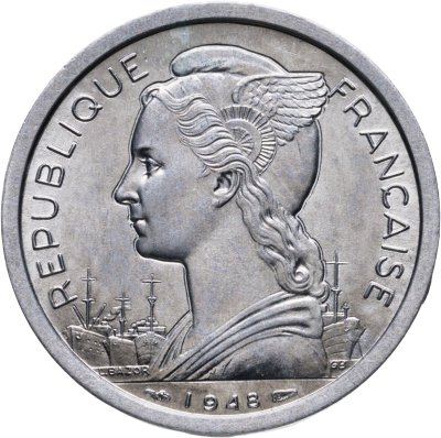 купить Реюньон (заморский регион Франции) 2 франка (francs) 1948