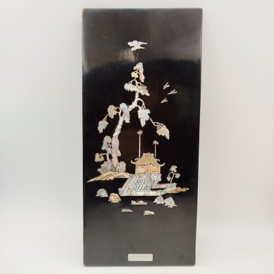 купить Панно настенное "Пейзаж с пагодой", дерево, лак, перламутр, Вьетнам, 1970-1990 гг.