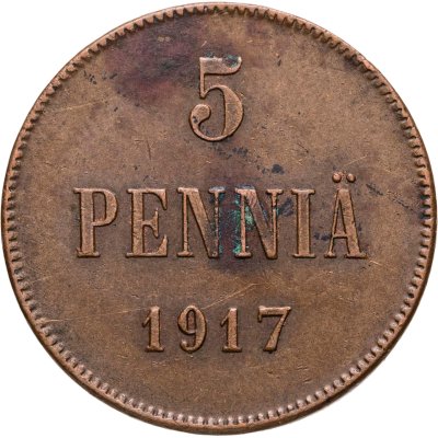 купить 5 пенни (pennia) 1917 с гербовым орлом, Российская Финляндия