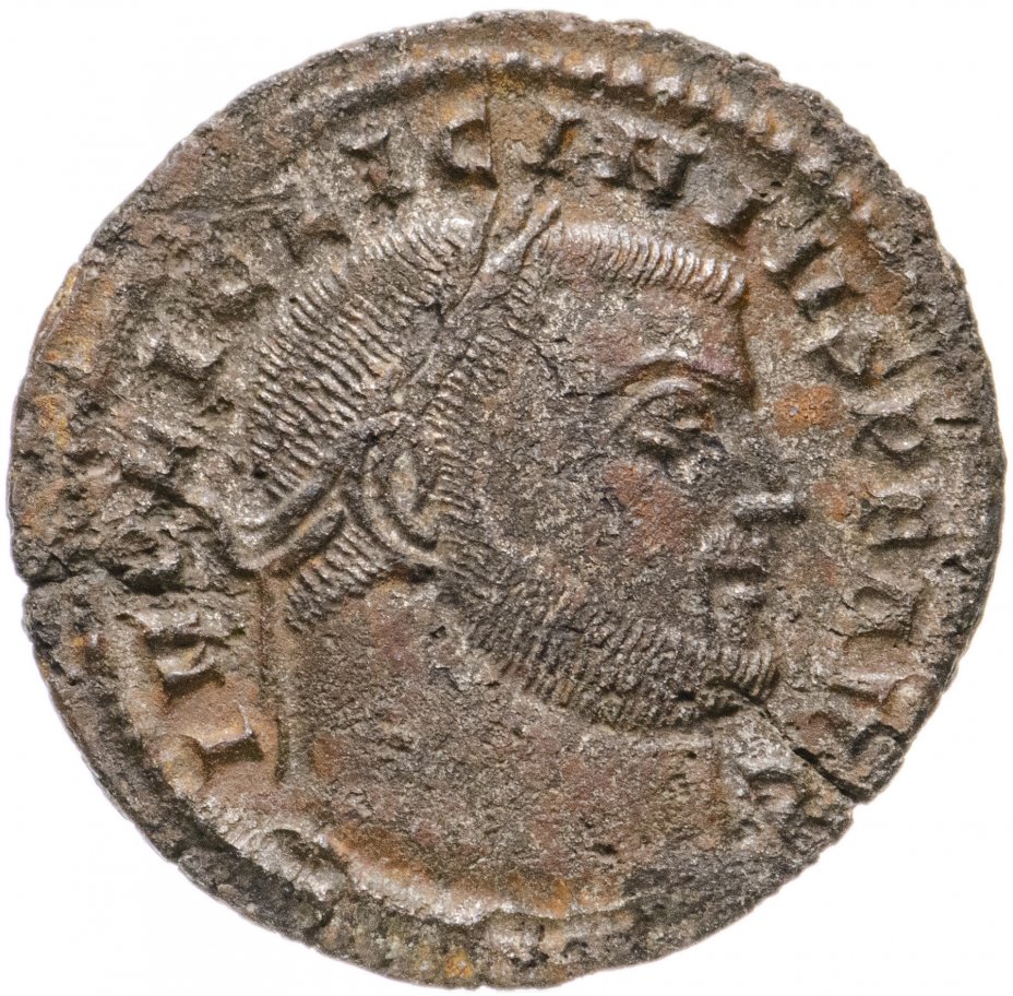 купить Римская Империя, Лициний I, 308–324 гг, фоллис (реверс: Юпитер держит Викторию на шаре, внизу орел с венком)
