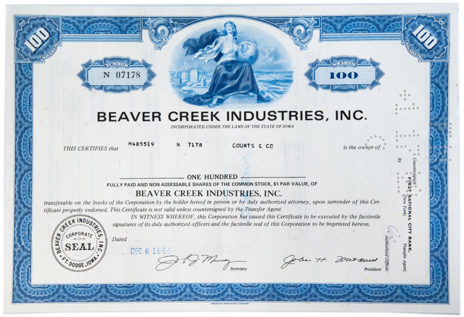 купить Акция США BEAVER CREEK INDUSTRIES, INC 1968- 1970 гг.