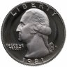 Купить США 25 центов (квотер, 1/4 доллара, quarter dollar) 1981 S Proof Washington Quarter (Вашингтон) знак монетного двора "S" - Сан-Франциско