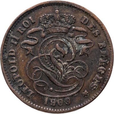 купить Бельгия 2 сантима (centimes) 1909 Надпись на французском - 'DES BELGES'