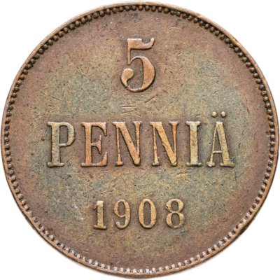 купить 5 пенни 1908 монета для Финляндии