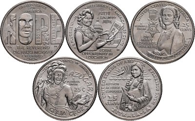 купить США набор из 5-ти монет 1/4 доллара (25 центов, квотер) 2024 P Американские женщины