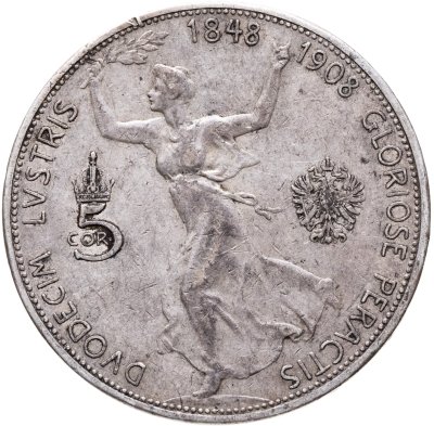 купить Австро-Венгрия 5 крон (corona) 1908 для Австрии "60 лет правлению"
