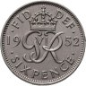 Купить Великобритания 6 пенсов (pence) 1952