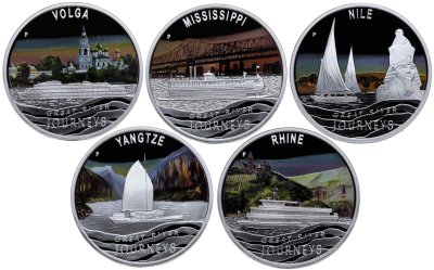 купить Тувалу 1 доллар 2010 набор из 5-ти монет Proof "Знаменитые реки" в футляре с сертификатом