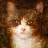 Купить Картина "Кошка, притаившаяся в траве", художник И. Селезнев, на раме этикетка багетной мастерской "O. POSSE", холст, масло, дерево, мастика, золочение, Российская империя, 1889 г.