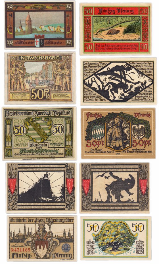 купить Германия (разные земли) набор из 10 нотгельдов 1920-1921