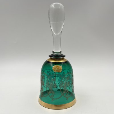 купить Колокольчик зеленого цвета с узорчатым декором, цветное стекло, золочение, Bohemia Crystal (Bohemia Glass), Чехословакия, 1970-1990 гг.