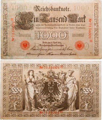 купить Германия 1000 марок 1910 красная печать