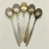 Купить Набор чайных ложек на 5 персон, украшенных орнаментальным декором, мНЦ (медь-никель-цинк), золочение, Кольчугинский завод цветных металлов, СССР, 1962-1991 гг.