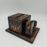 Купить Настольная сигаретница с пепельницей и спичечницей с резным узором, дерево, резьба, Румыния, 1950-1970 гг.