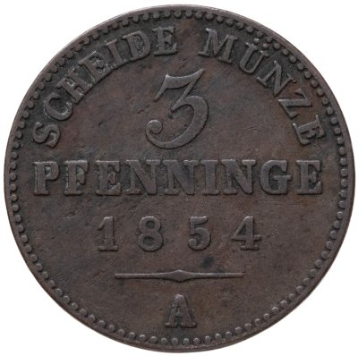 купить Германия, Пруссия 3 пфеннинга 1854 А