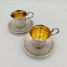 Купить Набор из 2-х кофейных пар, украшенных растительным орнаментом, мНЦ (медь-никель-цинк), гравировка, Артель «Московский ювелир», СССР, 1973 г.