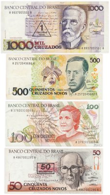 купить Бразилия набор из 4 банкнот 50, 100, 500, 1000 крузейро 1990