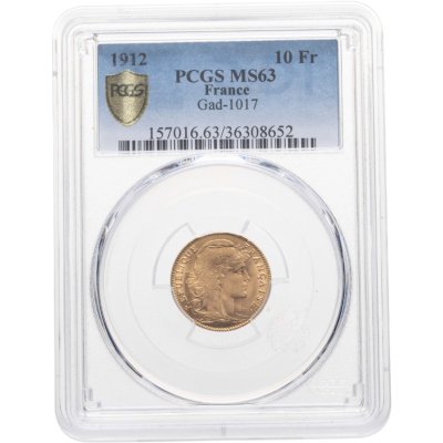 купить Франция 10 франков (francs) 1912 в слабе PCGS MS63