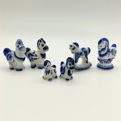 купить Набор из шести миниатюрных статуэток "Лошади", Гжель, фарфор, роспись, Россия, 1990-2010 гг.