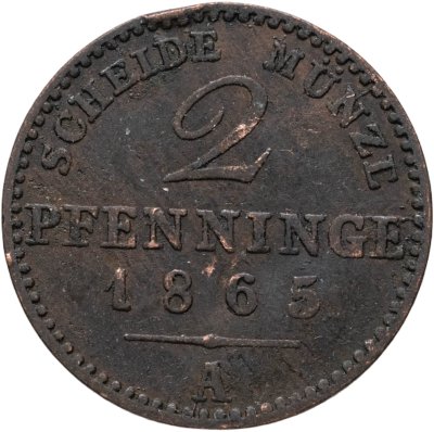 купить Германия, Пруссия 2 пфеннига 1865