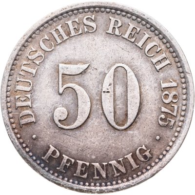 купить Германия 50 пфеннигов (pfennig) 1875 J Без венка на аверсе знак монетного двора: "J" - Гамбург