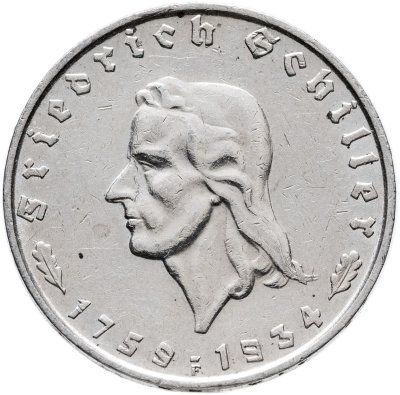 купить Германия, Третий рейх 2 рейхсмарки (reichsmark) 1934 "175 лет со дня рождения Фридриха Шиллера"