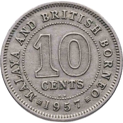 купить Малайя и Британское Борнео 10 центов (cents) 1957 KN знак монетного двора "KN" - Кингз Нортон, Бирмингем