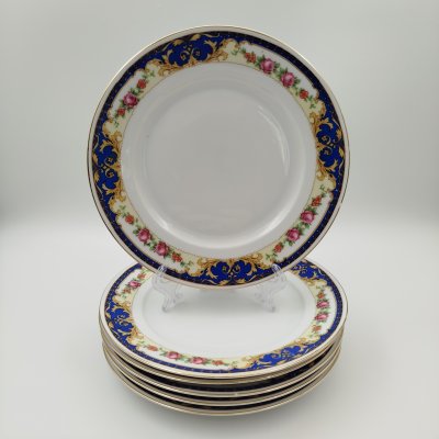 купить Набор из 6-ти десертных тарелок, украшенных цветочным декором, фарфор, деколь, золочение, Moritz Zdekauer (MZ), Чехословакия, 1950-1970 гг.