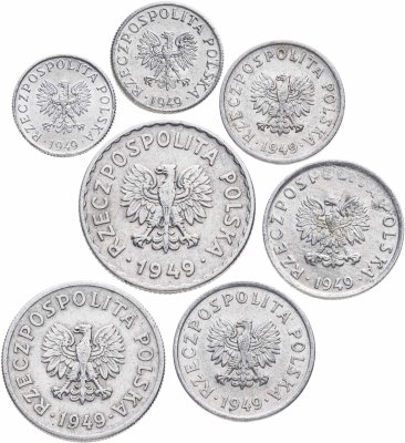 купить Польша полный годовой набор алюминиевых монет для обращения 1949 (7 шт.)
