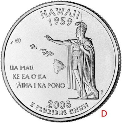 Купить США 25 центов (квотер) 2008 D — штат Гавайи