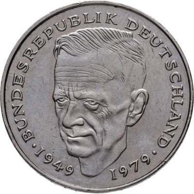 купить Германия 2 марки 1992 "Курт Шумахер, 30 лет Федеративной Республике (1949-1979)" знак монетного двора: "G" - Карлсруэ