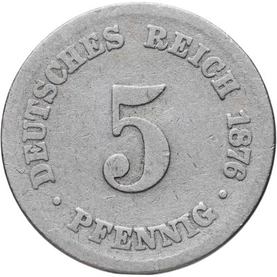 купить Германия 5 пфеннигов (pfennig) 1876 C знак монетного двора: "C" - Франкфурт-на-Майне