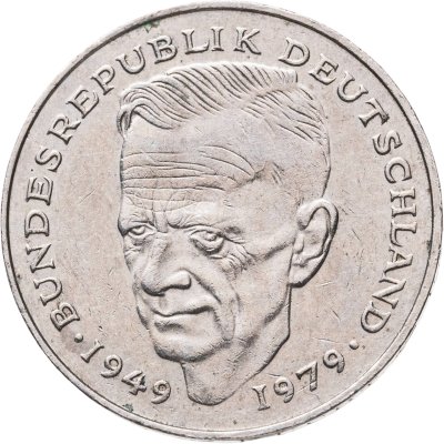 купить Германия 2 марки 1990 "Курт Шумахер, 30 лет Федеративной Республике (1949-1979)"