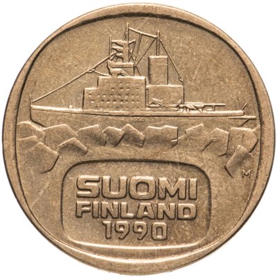 купить Финляндия 5 марок (markkaa) 1990 M "Ледокол Урхо", знак монетного двора 'M' - Raimo Makkonen